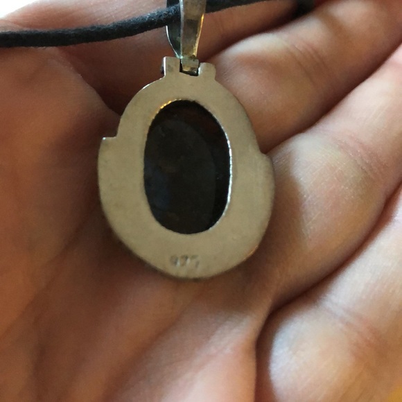 Labradorite set in sterling silver charm on braided cord necklace - Picture 10 of 12